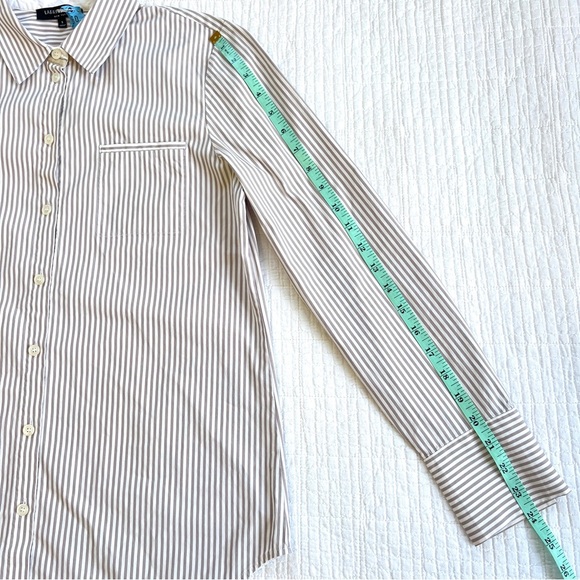Lafayette 148 Classic Tan & White Striped Poplin Button-Up Shirt Size Small - Picture 11 of 11
